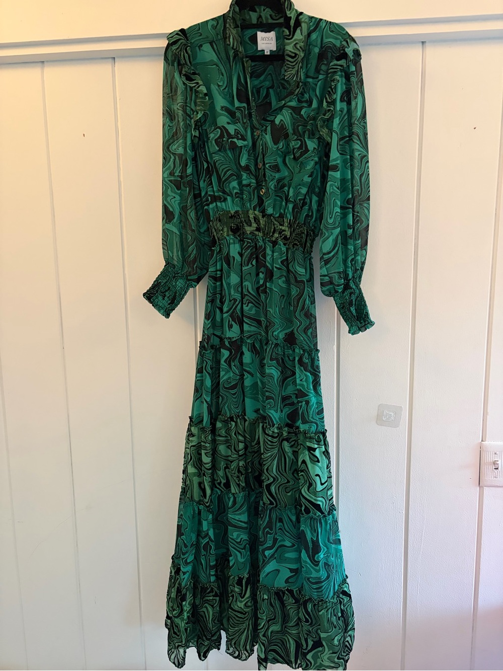 MISA LOS ANGELES Aydenis Teared Green Marble Print Long Sleeve Dress - Picture 5 of 15
